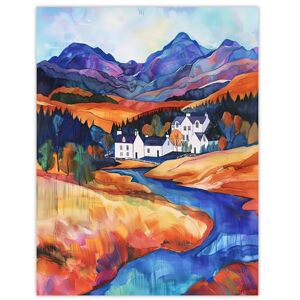 Artery8 Glencoe Mountain Cottages Scottish Landscape Living Room Extra Large XL Wall Art Poster Print Artery8 Glencoe Mountain Cottages Scottish Landscape Living Room Extra Large XL Wall Art Poster Print