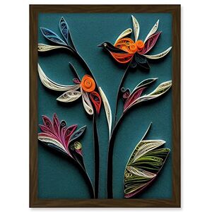 Wee Blue Coo Modern Paper Quilling Bird on Exotic Flower Plant Leaves Blue Orange Teal Artwork Framed A3 Wall Art Print Wee Blue Coo Modern Paper Quilling Bird on Exotic Flower Plant Leaves Blue Orange Teal Artwork Framed A3 Wall Art Print