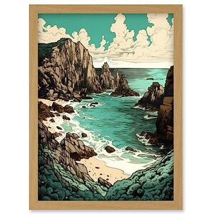 Artery8 Porthcurno Granite Cliff Beach Coastal Landscape Artwork Framed Wall Art Print A4 Artery8 Porthcurno Granite Cliff Beach Coastal Landscape Artwork Framed Wall Art Print A4