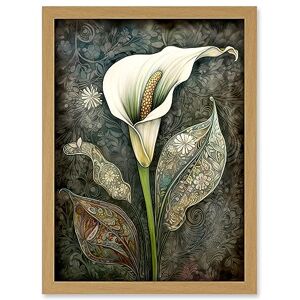 Artery8 Calla Lily Flower Bloom with Batik Style Patterns Artwork Framed Wall Art Print A4 Artery8 Calla Lily Flower Bloom with Batik Style Patterns Artwork Framed Wall Art Print A4