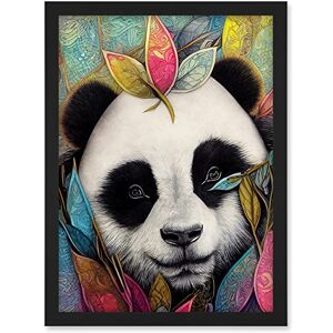 Doppelganger33 LTD Cute Panda In Bright Colourful Tribal Pattern Jungle Leaves Illustration Artwork Framed A3 Wall Art Print Doppelganger33 LTD Cute Panda In Bright Colourful Tribal Pattern Jungle Leaves Illustration Artwork Framed A3 Wall Art Print