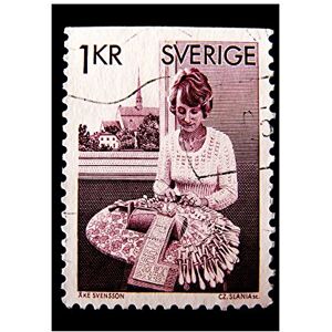 Wee Blue Coo Photo Bobbin Lace Maker Vintage Stamp Sweden Wall Art Print Wee Blue Coo Photo Bobbin Lace Maker Vintage Stamp Sweden Wall Art Print