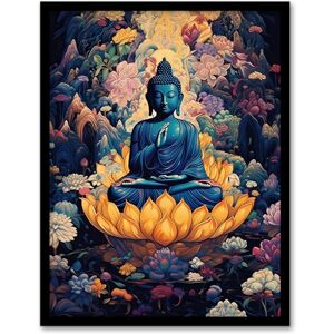 Artery8 Buddha in Lotus Flower Nirvana Concept Art Blue Orange Pink Floral Psychedelic Painting Artwork Framed Wall Art Print A4 Artery8 Buddha in Lotus Flower Nirvana Concept Art Blue Orange Pink Floral Psychedelic Painting Artwork Framed Wall Art Print A4