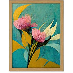 Wee Blue Coo Abstract Teal Pink Mustard Flower Floral Painting Artwork Framed Wall Art Print 18X24 Inch Wee Blue Coo Abstract Teal Pink Mustard Flower Floral Painting Artwork Framed Wall Art Print 18X24 Inch