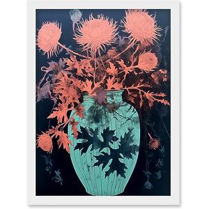 Artery8 Flower Blooms and Thistles Vase Floral Linocut Pink Turquoise Blue Scottish Plant Artwork Framed Wall Art Print A4 Artery8 Flower Blooms and Thistles Vase Floral Linocut Pink Turquoise Blue Scottish Plant Artwork Framed Wall Art Print A4