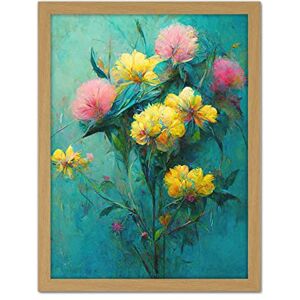 Doppelganger33 LTD Pink And Yellow Flower Bouquet in Teal Oil Painting Artwork Framed Wall Art Print 18X24 inch Doppelganger33 LTD Pink And Yellow Flower Bouquet in Teal Oil Painting Artwork Framed Wall Art Print 18X24 inch