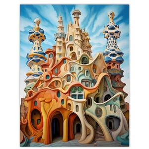 Artery8 Antoni Gaudi Style Orange Pink Blue Architecture Artwork Extra Large XL Wall Art Poster Print Artery8 Antoni Gaudi Style Orange Pink Blue Architecture Artwork Extra Large XL Wall Art Poster Print
