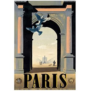 Wee Blue Coo Travel Ad Paris France Cleopatra Needle Arc Triomphe Wall Art Print Wee Blue Coo Travel Ad Paris France Cleopatra Needle Arc Triomphe Wall Art Print