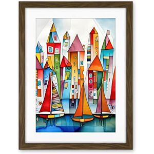 Artery8 Modern Marina Colourful Port Folk Art Watercolour Painting Artwork Framed Wall Art Print 18X24 Inch Artery8 Modern Marina Colourful Port Folk Art Watercolour Painting Artwork Framed Wall Art Print 18X24 Inch