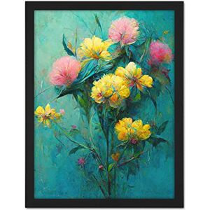 Doppelganger33 LTD Pink And Yellow Flower Bouquet in Teal Oil Painting Artwork Framed Wall Art Print 18X24 inch Doppelganger33 LTD Pink And Yellow Flower Bouquet in Teal Oil Painting Artwork Framed Wall Art Print 18X24 inch
