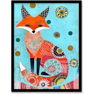 Artery8 Fox Folk Art Portrait Colourful Pattern Design Kids Bedroom Artwork Framed Wall Art Print A4 Artery8 Fox Folk Art Portrait Colourful Pattern Design Kids Bedroom Artwork Framed Wall Art Print A4