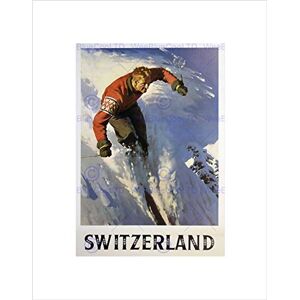 Wee Blue Coo TRAVEL WINTER SPORT SKIING SNOW SKIIER SWITZERLAND VINTAGE FRAMED PRINT B12X1794 Wee Blue Coo TRAVEL WINTER SPORT SKIING SNOW SKIIER SWITZERLAND VINTAGE FRAMED PRINT B12X1794