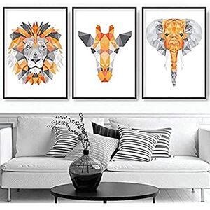 Artze Wall Art Geometric Jungle Heads Giraffe Lion Elephant Art Prints 3-Piece Set, 40 cm Width x 50 cm Height, Orange/Grey Artze Wall Art Geometric Jungle Heads Giraffe Lion Elephant Art Prints 3-Piece Set, 40 cm Width x 50 cm Height, Orange/Grey