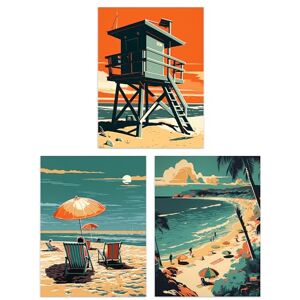 Artery8 Set of 3 Coastal Landscapes Graphic Artwork Orange Teal Summer Beach Holiday Unframed Wall Art Living Room Poster Prints Pack Artery8 Set of 3 Coastal Landscapes Graphic Artwork Orange Teal Summer Beach Holiday Unframed Wall Art Living Room Poster Prints Pack