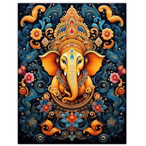 Artery8 Ganesha and Flowers Hindu Concept Art Orange Blue Vibrant Ornate Floral Pattern Design with Elephant Extra Large XL Wall Art Poster Print Artery8 Ganesha and Flowers Hindu Concept Art Orange Blue Vibrant Ornate Floral Pattern Design with Elephant Extra Large XL Wall Art Poster Print