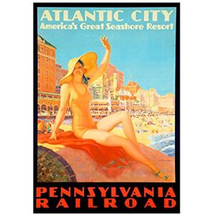 Wee Blue Coo Travel Tourism Atlantic City Beach Resort Girl Wave USA Wall Art Print Wee Blue Coo Travel Tourism Atlantic City Beach Resort Girl Wave USA Wall Art Print