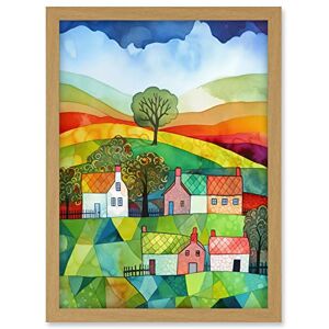 Artery8 Rural Landscape Rainbow Countryside Folk Art Watercolour Painting Artwork Framed A3 Wall Art Print Artery8 Rural Landscape Rainbow Countryside Folk Art Watercolour Painting Artwork Framed A3 Wall Art Print