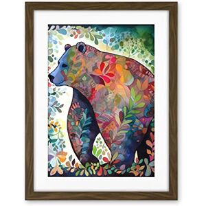 Artery8 Grizzly Bear With Botanical Patterns Folk Art Watercolour Painting Artwork Framed Wall Art Print 18X24 Inch Artery8 Grizzly Bear With Botanical Patterns Folk Art Watercolour Painting Artwork Framed Wall Art Print 18X24 Inch