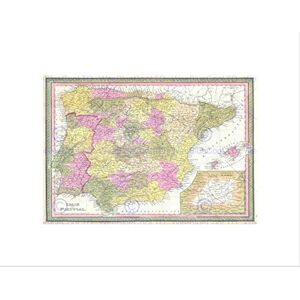 Wee Blue Coo 1850 Mitchell Map Spain And Portugal Vintage Wall Art Print Wee Blue Coo 1850 Mitchell Map Spain And Portugal Vintage Wall Art Print
