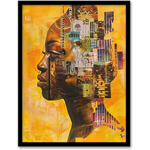 Artery8 Abstract African Woman Portrait Futuristic Ochre Living Room Artwork Framed Wall Art Print A4 Artery8 Abstract African Woman Portrait Futuristic Ochre Living Room Artwork Framed Wall Art Print A4