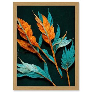 Wee Blue Coo Striking Modern Bright Teal and Orange Detailed Dried Leaves on Black Artwork Framed Wall Art Print A4 Wee Blue Coo Striking Modern Bright Teal and Orange Detailed Dried Leaves on Black Artwork Framed Wall Art Print A4