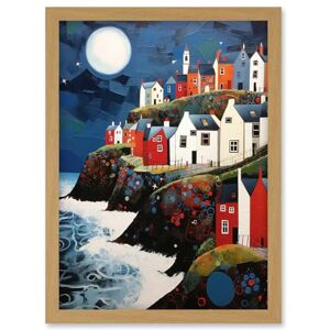 Artery8 Seaside Village Houses on Cliff Folk Art Oil Painting Bathroom Artwork Full Moon Night Waves Coastal Landscape Artwork Framed Wall Art Print A4 Artery8 Seaside Village Houses on Cliff Folk Art Oil Painting Bathroom Artwork Full Moon Night Waves Coastal Landscape Artwork Framed Wall Art Print A4