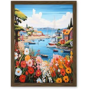 Artery8 Idyllic Scenic Seaside Fishing Village Bright Oil Painting Orange Pink Blue Bathroom Floral Artwork Harbor Bay Boats Coastal Landscape Artwork Framed Wall Art Print 18X24 Inch Artery8 Idyllic Scenic Seaside Fishing Village Bright Oil Painting Orange Pink Blue Bathroom Floral Artwork Harbor Bay Boats Coastal Landscape Artwork Framed Wall Art Print 18X24 Inch