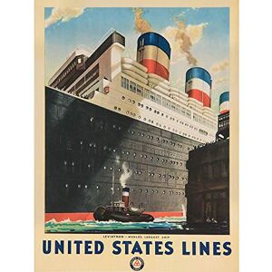 Wee Blue Coo Advert Travel United States Lines SS Leviathan Ship Worlds Largest Art Print Poster Wall Decor 12X16 Inch Wee Blue Coo Advert Travel United States Lines SS Leviathan Ship Worlds Largest Art Print Poster Wall Decor 12X16 Inch