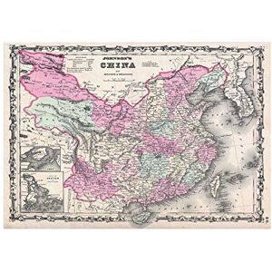 Wee Blue Coo Map 1861 Johnson China Asia Vintage Wall Art Print Wee Blue Coo Map 1861 Johnson China Asia Vintage Wall Art Print
