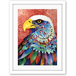 Artery8 Bald Eagle Bird With Multicoloured Feathers Folk Art Watercolour Painting Artwork Framed Wall Art Print 18X24 Inch Artery8 Bald Eagle Bird With Multicoloured Feathers Folk Art Watercolour Painting Artwork Framed Wall Art Print 18X24 Inch