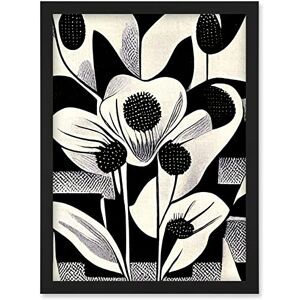 Wee Blue Coo Monochrome Black White Abstract Retro Flower Pattern Artwork Framed Wall Art Print A4 Wee Blue Coo Monochrome Black White Abstract Retro Flower Pattern Artwork Framed Wall Art Print A4
