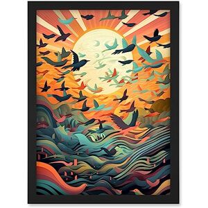 Artery8 Flock of Birds Flying at Sunrise Modern Folk Art Artwork Framed A3 Wall Art Print Artery8 Flock of Birds Flying at Sunrise Modern Folk Art Artwork Framed A3 Wall Art Print