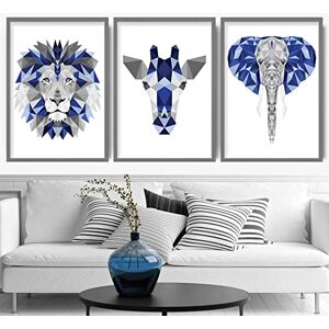 Artze Wall Art Geometric Jungle Heads Giraffe Lion Elephant Art Prints 3-Piece Set, 21 cm Width x 30 cm Height, Blue/Grey Artze Wall Art Geometric Jungle Heads Giraffe Lion Elephant Art Prints 3-Piece Set, 21 cm Width x 30 cm Height, Blue/Grey