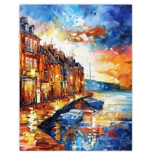 Artery8 Seaside Town Harbor Sunset Oil Painting Living Room Extra Large XL Wall Art Poster Print Artery8 Seaside Town Harbor Sunset Oil Painting Living Room Extra Large XL Wall Art Poster Print