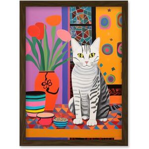 Artery8 The Stripey Cat Sits Artwork Potted Flower Plant Henri Matisse Style Painting Home Bold Bright Vibrant Folk Art Artwork Framed Wall Art Print A4 Artery8 The Stripey Cat Sits Artwork Potted Flower Plant Henri Matisse Style Painting Home Bold Bright Vibrant Folk Art Artwork Framed Wall Art Print A4