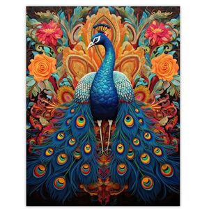 Artery8 Royal Peacock Oil Painting Blue Orange Pink Exotic Bird Symmetrical Floral Portrait Extra Large XL Wall Art Poster Print Artery8 Royal Peacock Oil Painting Blue Orange Pink Exotic Bird Symmetrical Floral Portrait Extra Large XL Wall Art Poster Print