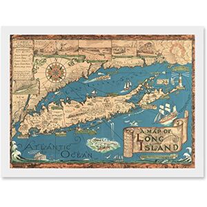Artery8 Long Island NY Smith 1933 Pictorial Map History A4 Artwork Framed Wall Art Print Artery8 Long Island NY Smith 1933 Pictorial Map History A4 Artwork Framed Wall Art Print