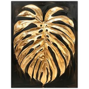 Artery8 Plant Lover Golden Monstera Leaf Dark Painting Living Room Extra Large XL Wall Art Poster Print Artery8 Plant Lover Golden Monstera Leaf Dark Painting Living Room Extra Large XL Wall Art Poster Print