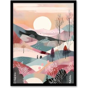 Wee Blue Coo Sunrise over Countryside Hills Boho Artwork Winter Landscape Pink and Teal Artwork Framed Wall Art Print A4 Wee Blue Coo Sunrise over Countryside Hills Boho Artwork Winter Landscape Pink and Teal Artwork Framed Wall Art Print A4