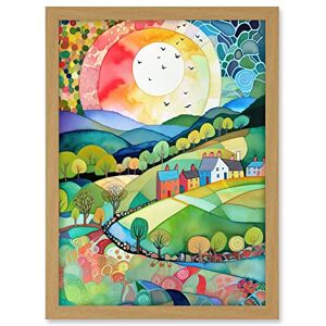 Artery8 Rural Landscape English Countryside Sunrise Folk Art Watercolour Painting Artwork Framed A3 Wall Art Print Artery8 Rural Landscape English Countryside Sunrise Folk Art Watercolour Painting Artwork Framed A3 Wall Art Print