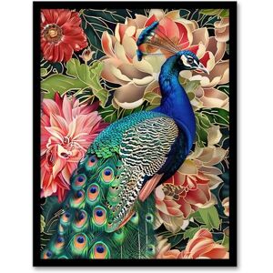 Artery8 Peacock Bird with Flower Pattern Stylised Design Living Room Artwork Framed Wall Art Print 18X24 Inch Artery8 Peacock Bird with Flower Pattern Stylised Design Living Room Artwork Framed Wall Art Print 18X24 Inch