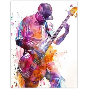 Artery8 Colourful Bassist Watercolour Musician Portrait Living Room Large Wall Art Poster Print Thick Paper 18X24 Inch Artery8 Colourful Bassist Watercolour Musician Portrait Living Room Large Wall Art Poster Print Thick Paper 18X24 Inch
