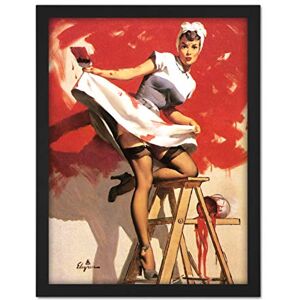 Wee Blue Coo Pin Up Girl Red Paint Artwork Framed Wall Art Print 18X24 Inch Wee Blue Coo Pin Up Girl Red Paint Artwork Framed Wall Art Print 18X24 Inch