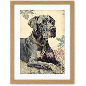 Artery8 Great Dane Dog with Floral Pattern Modern Linocut Illustration Artwork Framed Wall Art Print 18X24 Inch Artery8 Great Dane Dog with Floral Pattern Modern Linocut Illustration Artwork Framed Wall Art Print 18X24 Inch