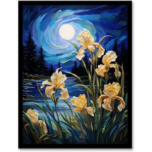 Artery8 Enchanting Iris Flowers Blooming Fantasy Full Moon Artwork Framed Wall Art Print 18X24 Inch Artery8 Enchanting Iris Flowers Blooming Fantasy Full Moon Artwork Framed Wall Art Print 18X24 Inch