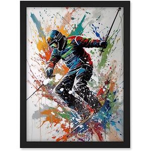 Artery8 Skier Skiing Multicoloured Paint Splat Action Shot Artwork Framed A3 Wall Art Print Artery8 Skier Skiing Multicoloured Paint Splat Action Shot Artwork Framed A3 Wall Art Print