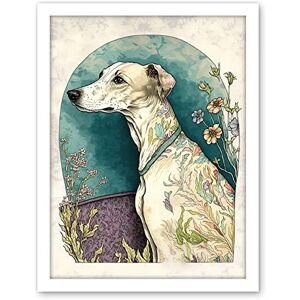 Artery8 Whippet Dog with Flowers Modern Multicoloured Watercolour Illustration Artwork Framed Wall Art Print 18X24 Inch Artery8 Whippet Dog with Flowers Modern Multicoloured Watercolour Illustration Artwork Framed Wall Art Print 18X24 Inch