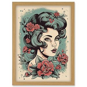 Artery8 Woman Rose Flowers Pin Up Rockabilly Americana 50s Artwork Framed Wall Art Print A4 Artery8 Woman Rose Flowers Pin Up Rockabilly Americana 50s Artwork Framed Wall Art Print A4