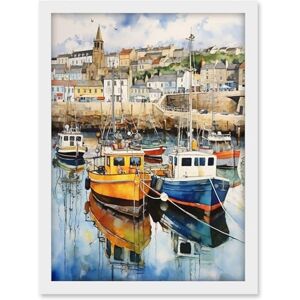 Artery8 Penzance Harbour Trawler Boats Promenade Watercolour Painting Cornwall Coastal Townscape Artwork Framed A3 Wall Art Print Artery8 Penzance Harbour Trawler Boats Promenade Watercolour Painting Cornwall Coastal Townscape Artwork Framed A3 Wall Art Print