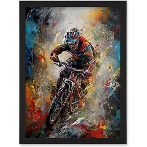 Artery8 Mountain Biker Paint Splat Action Shot Portrait Artwork Framed Wall Art Print A4 Artery8 Mountain Biker Paint Splat Action Shot Portrait Artwork Framed Wall Art Print A4